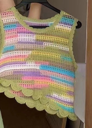 Hollow-out Knitted Sling Crocheted Sleeveless Tassel Top
