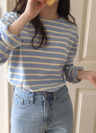 Korean Striped Long-sleeved Loose Inner Top