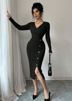 French Waist-tight Mid-length Sheath Inner Wear Base Skinny Knit Dress