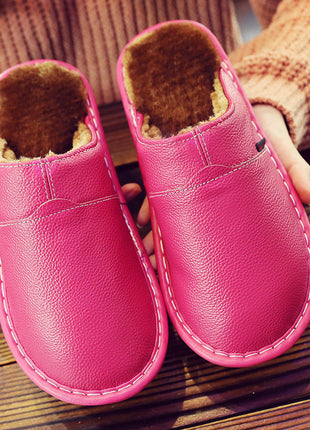 Pure Leather Thermal Cotton Waterproof Household Slippers