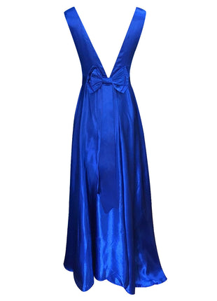 V Neck Sleeveless Backless Bow Ball Evening Dress