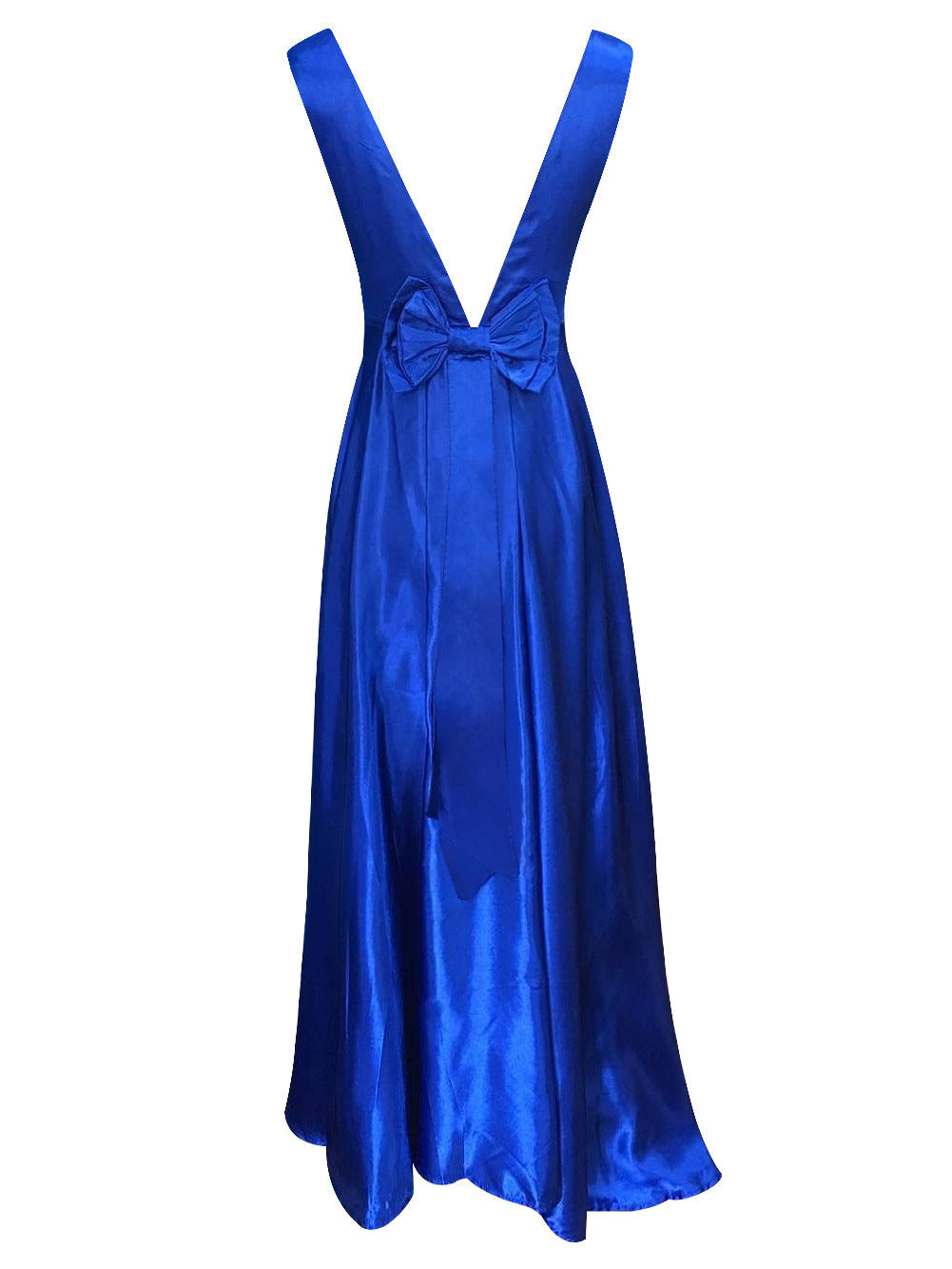 Deep V Neck Sleeveless Backless Bow Ball Evening Dress