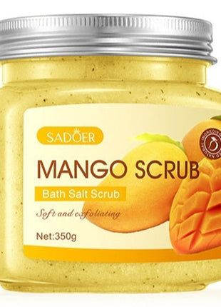 Jar of Sadoer Mango Scrub with a mango illustration on a white background