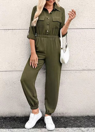 Long-sleeved Lapel Jumpsuit