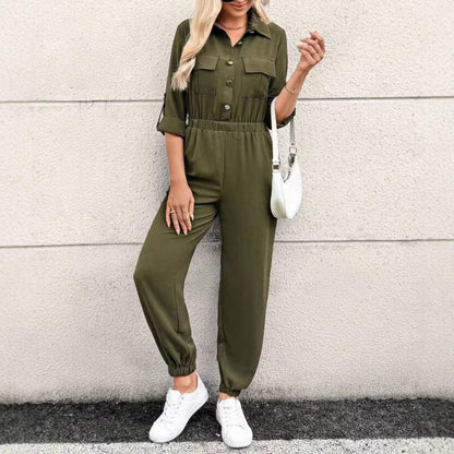 Long-sleeved Lapel Jumpsuit