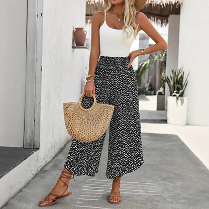 Polka-dot Loose-fitting High Waist Pants