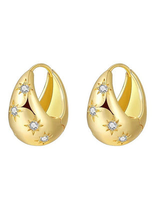 Sterling Silver Needle Street Fashion Geometry Pattern Round Rhinestone Earrings