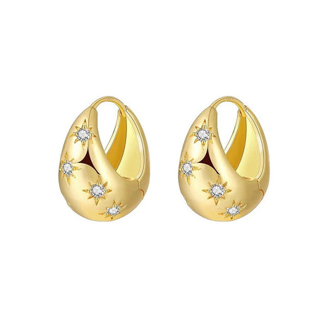 Sterling Silver Needle Street Fashion Geometry Pattern Round Rhinestone Earrings