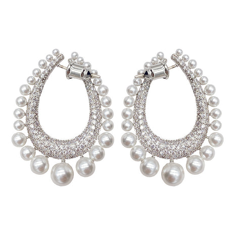 Full Diamond Row of Pearl Drop Earrings