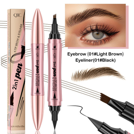QIC 2IN1 Eyebrow & Eyeliner Double-headed 3D Micro-carved Liquid 4-fork