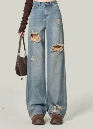 Simple Retro High Street Ripped Jeans