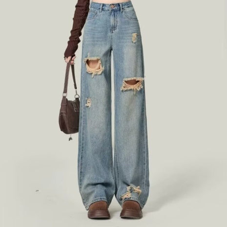 Simple Retro High Street Ripped Jeans