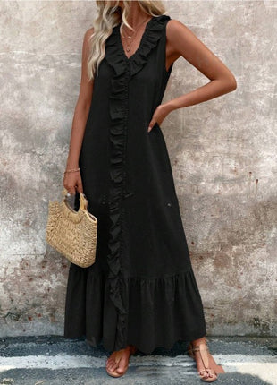 Sleeveless Cotton Linen V-neck Swing Dress