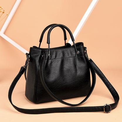 Korean Fashion Soft Leather Retro Bucket Handbag