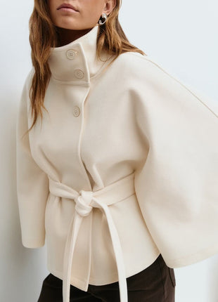 Winter High Neck Batwing Sleeve Coat with Belt