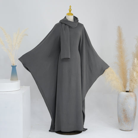 Waist-tight Batwing Sleeve Abaya with Headscarf