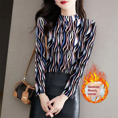 Half Turtleneck Outer Wear Printed Bottoming Shirt