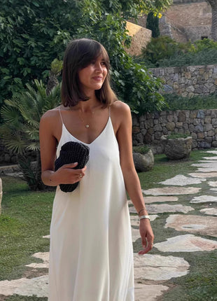 V-neck Sling Lace Patchwork Long Dress