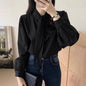 Korean Gentle Lace-up Bow Tie Design Puff Sleeve Shirt