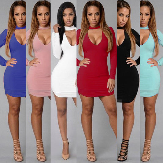 Long Sleeve Irregular Edge Slim Hip Dress