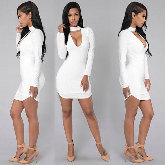 Long Sleeve Irregular Edge Slim Hip Dress