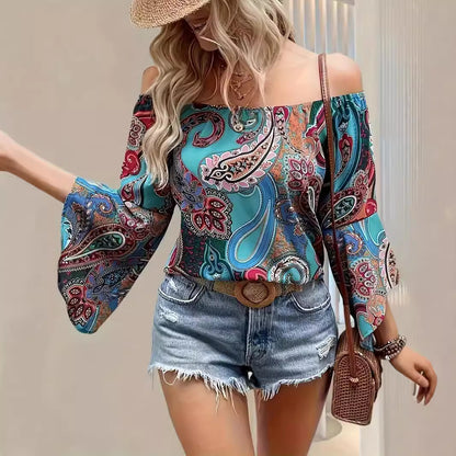 Off-the-shoulder Elegant Ruffle Sleeve Blouse