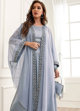 Autumn Slab-stone Gray Embroidery Dress