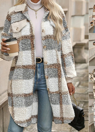 Lapel Colorblock Plaid Sense Padded Coat