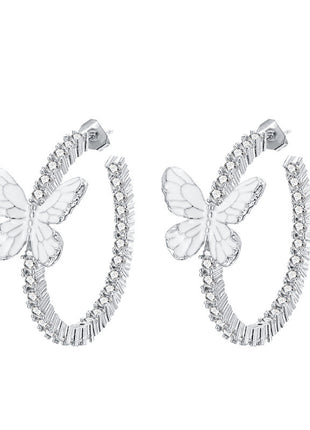 Xin White Butterfly Circle Micro Inlaid Zircon Earrings