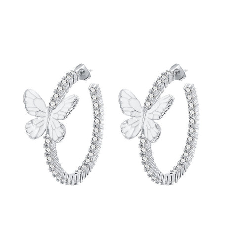 Xin White Butterfly Circle Micro Inlaid Zircon Earrings