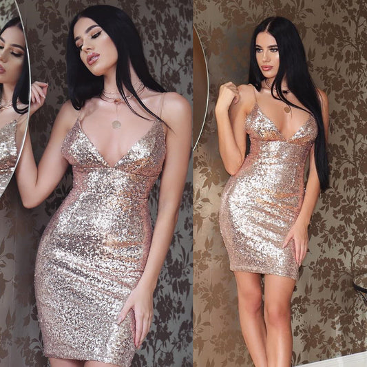 Strap Sequin Short Dress