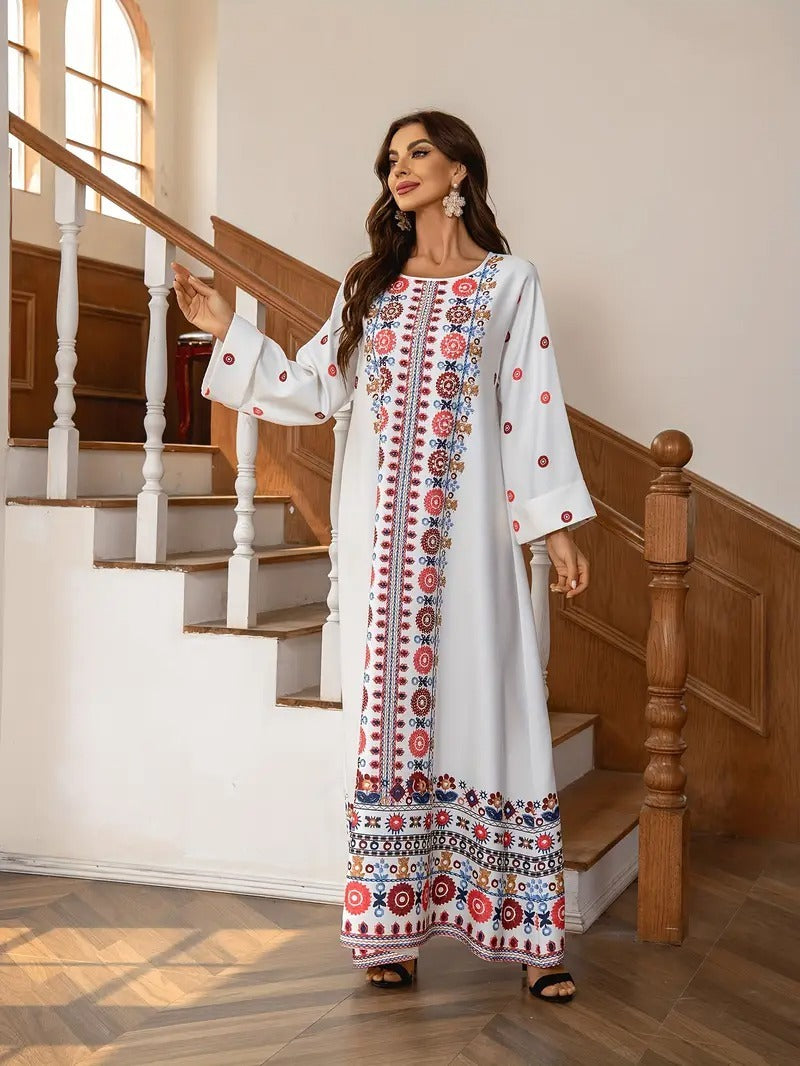 Rhinestone Bead Decorative Print and Rolled Up Sleeve Dress