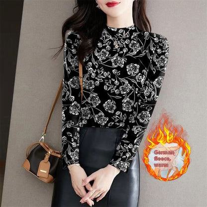 Half Turtleneck Outer Wear Printed Bottoming Shirt