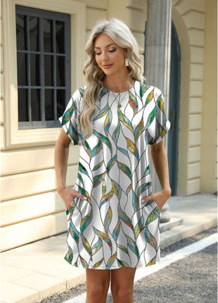 Loose Crew Neck Short Sleeve Pocket Dress