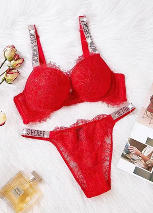 Lace Rhinestone Bra & Panty Set