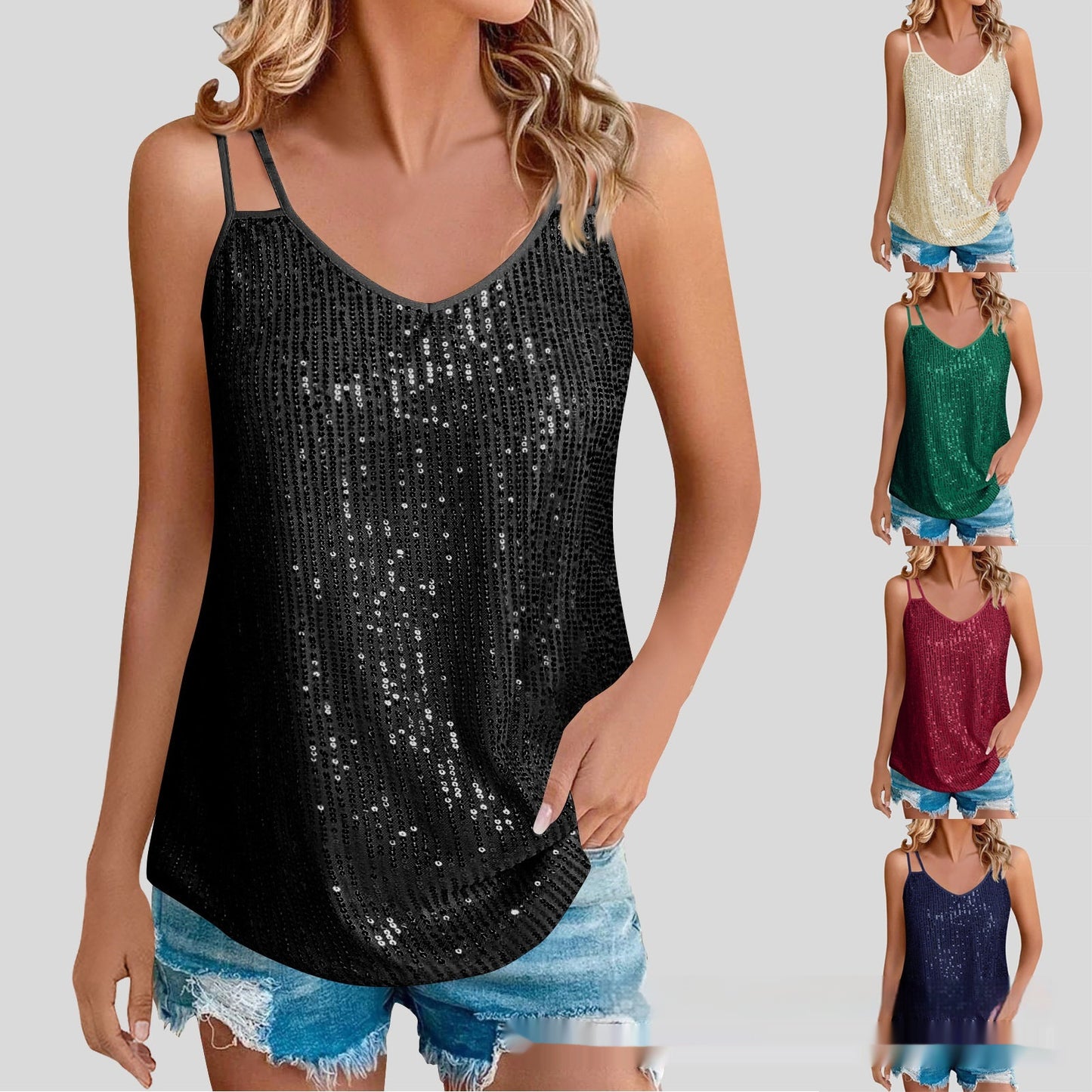 Sequins V-neck Strap Vest