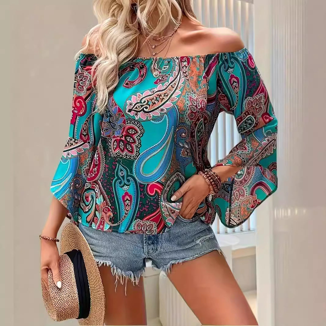 Off-the-shoulder Elegant Ruffle Sleeve Blouse