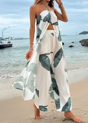 Elastic Waist Wide Leg Pants Two Piece Set For Spring And Summer