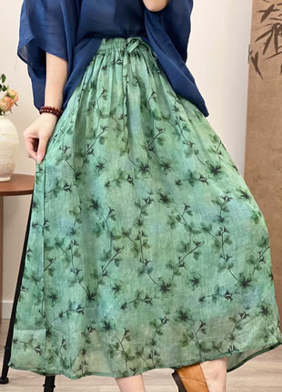 Ramie Printed Big Swing Art Skirt