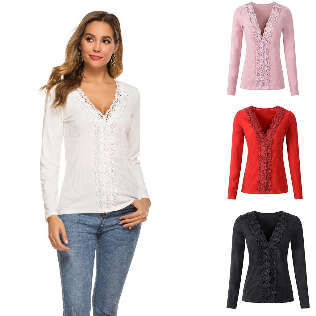 Lace Long Sleeve Slim Stretch Top