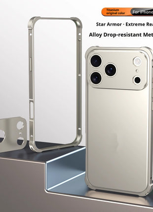iPhone 17 Four-Corner Anti-Drop Metal Frame Case with Lens Cap