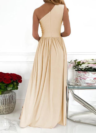 Elegant One Shoulder High Split Cutout Sleeveless Maxi Dress