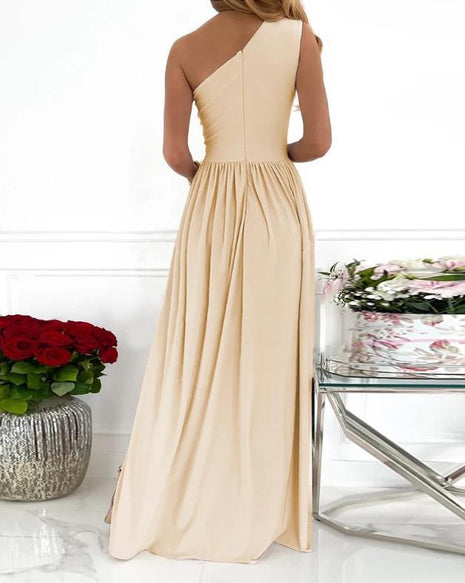 Elegant One Shoulder High Split Cutout Sleeveless Maxi Dress