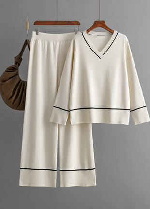 New Loose Casual Knitted Sweater Pullover Two-piece Set