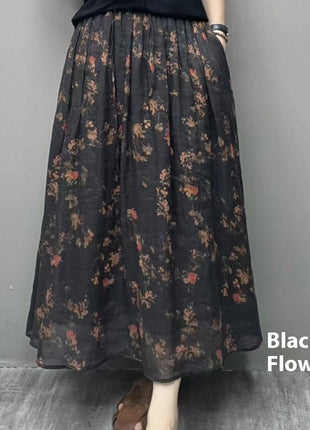 Ramie Printed Big Swing Art Skirt