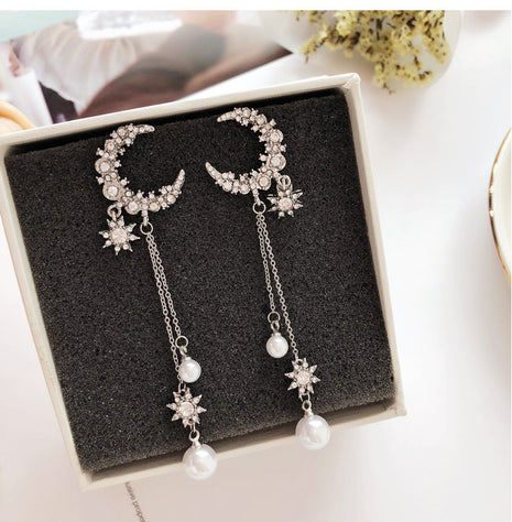 Long Tassel Full-Jeweled Stud Earrings