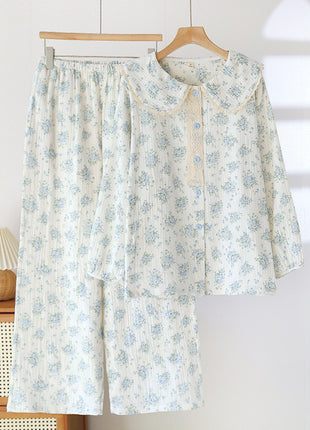 Cotton Floral Sweet Long-sleeved Trousers Pyjamas Suit
