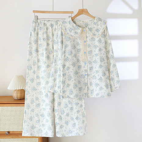 Cotton Floral Sweet Long-sleeved Trousers Pyjamas Suit