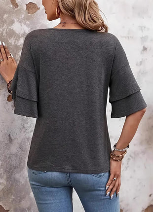 V-neck Flounce Fashion T-shirt