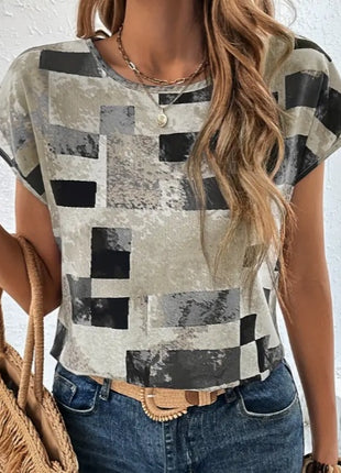 Aztec Crew Neck Durable Non-Stretch Fabric T-Shirt